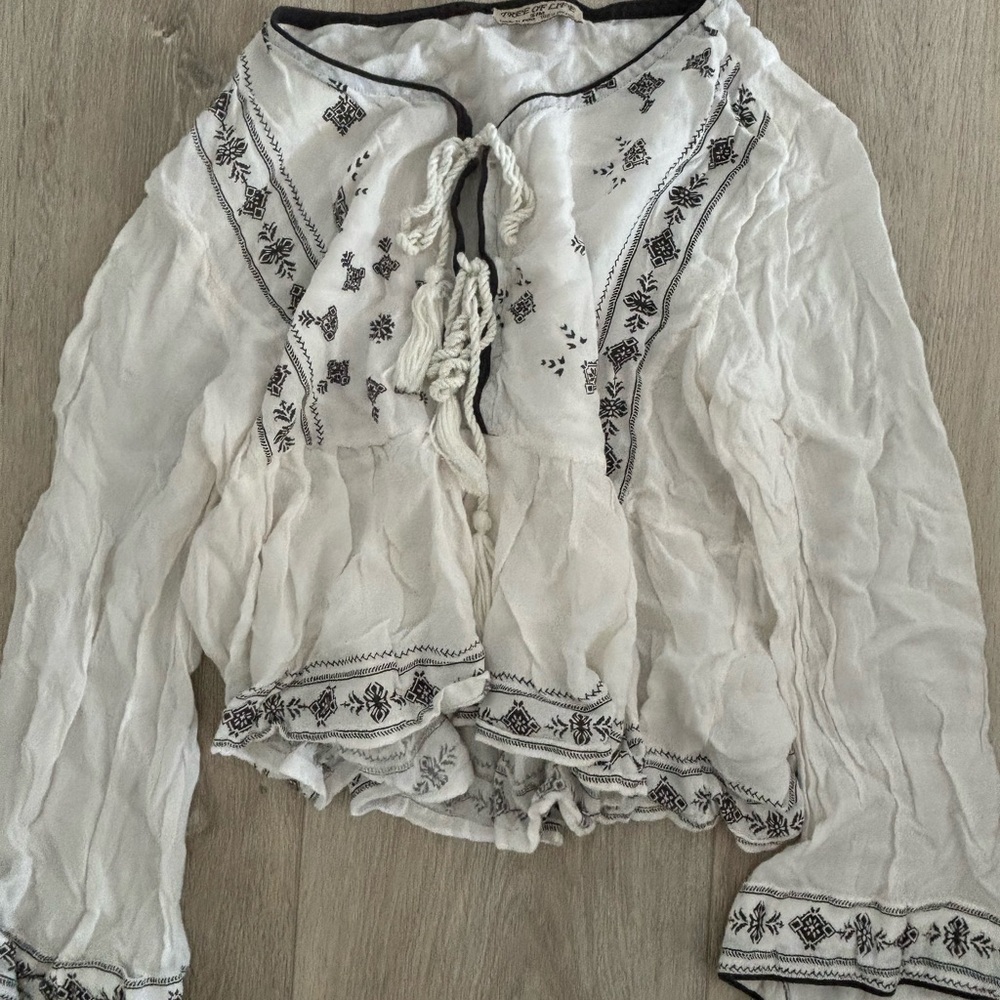 Tree of Life Cream Long Sleeve Embellished Blouse
